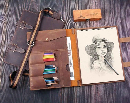 11"x14" Leather Sketchbook Cover, Handmade Leather Artist Sketch Pad Case, Custom Leather Sketch Case, Personalized artists gift for 11"x14"