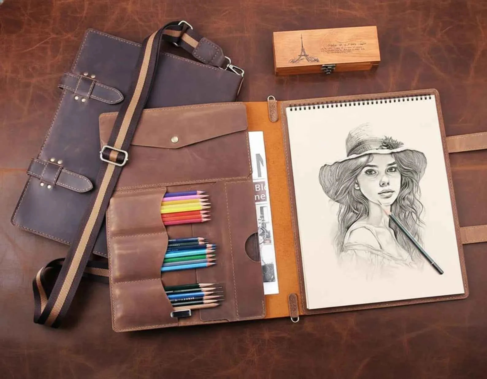 11"x14" Leather Sketchbook Cover, Handmade Leather Artist Sketch Pad Case, Custom Leather Sketch Case, Personalized artists gift for 11"x14"