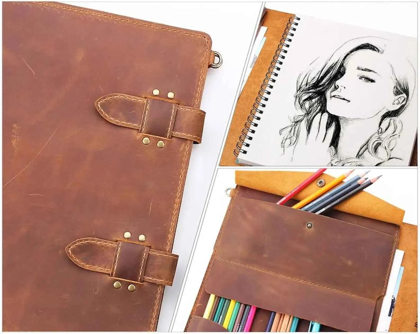 Handmade Leather Sketchbook Cover, Vintage Artists gifts, Leather Artist Sketch Pad Cover for 9"x12", Refillable leather sketchbook