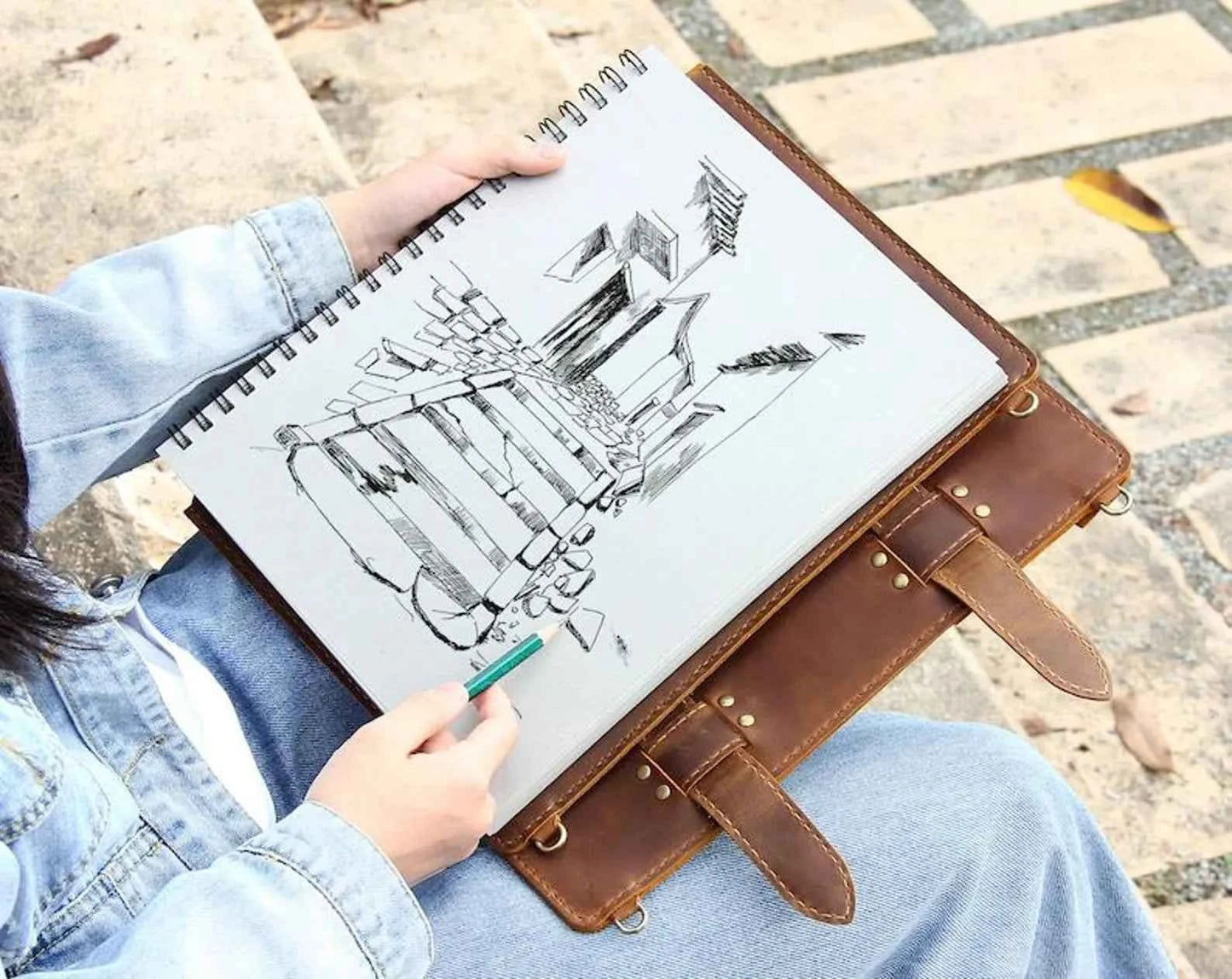 Handmade Leather Sketchbook Cover, Vintage Artists gifts, Leather Artist Sketch Pad Cover for 9"x12", Refillable leather sketchbook