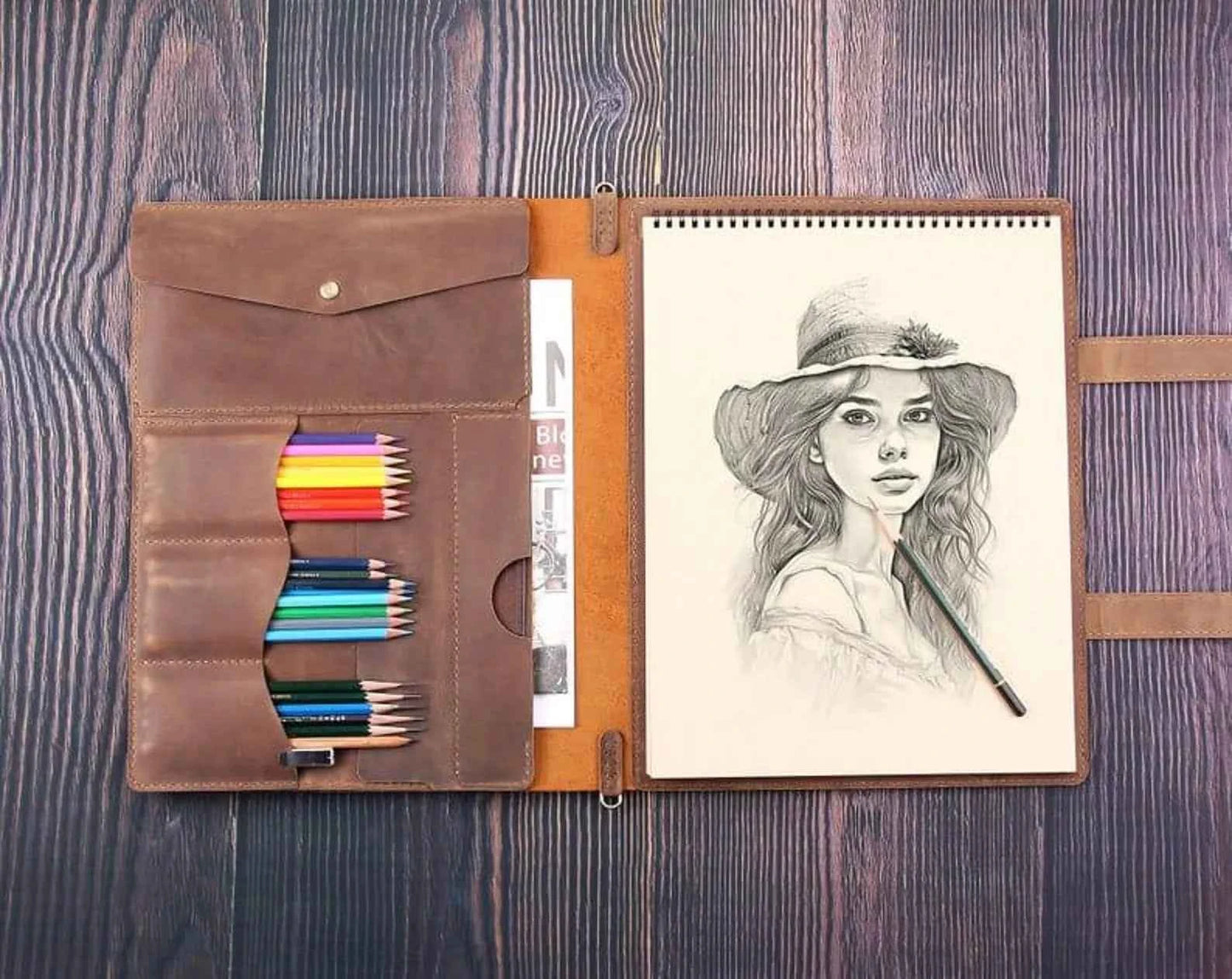 11"x14" Leather Sketchbook Cover, Handmade Leather Artist Sketch Pad Case, Custom Leather Sketch Case, Personalized artists gift for 11"x14"