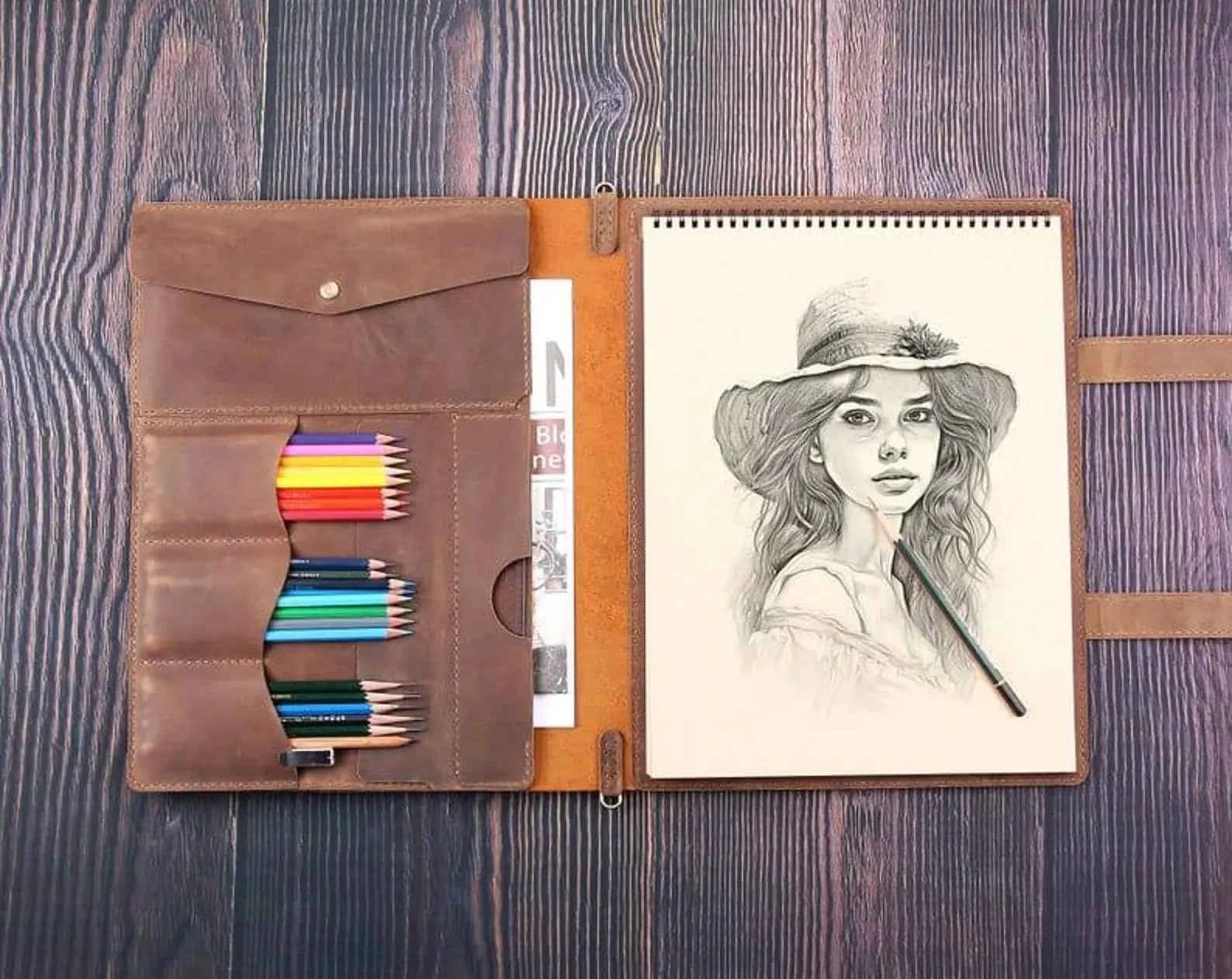 11"x14" Leather Sketchbook Cover, Handmade Leather Artist Sketch Pad Case, Custom Leather Sketch Case, Personalized artists gift for 11"x14"
