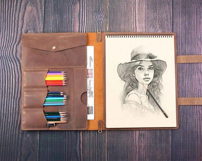 11"x14" Leather Sketchbook Cover, Handmade Leather Artist Sketch Pad Case, Custom Leather Sketch Case, Personalized artists gift for 11"x14"