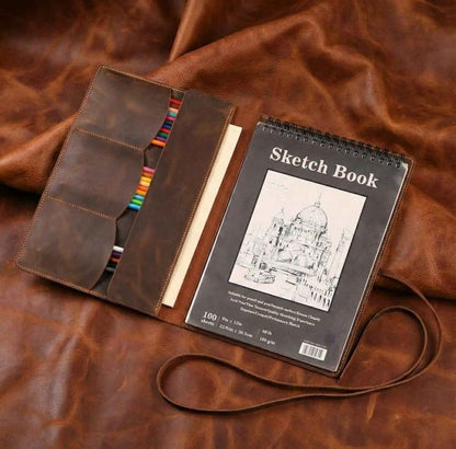 Leather Sketchbook Sketch book Cover For 9x12 Top Spiral Sketch Pad, Artist Portfolio, unique gift for artist