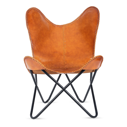 Leather Living Room Chairs-Butterfly Chair Brown Leather Butterfly Chair-Handmade with Powder Coated Folding Iron Frame (Cover with Folding Frame) (Black Frame) (Tan cover with gold frame) - Hana Exports