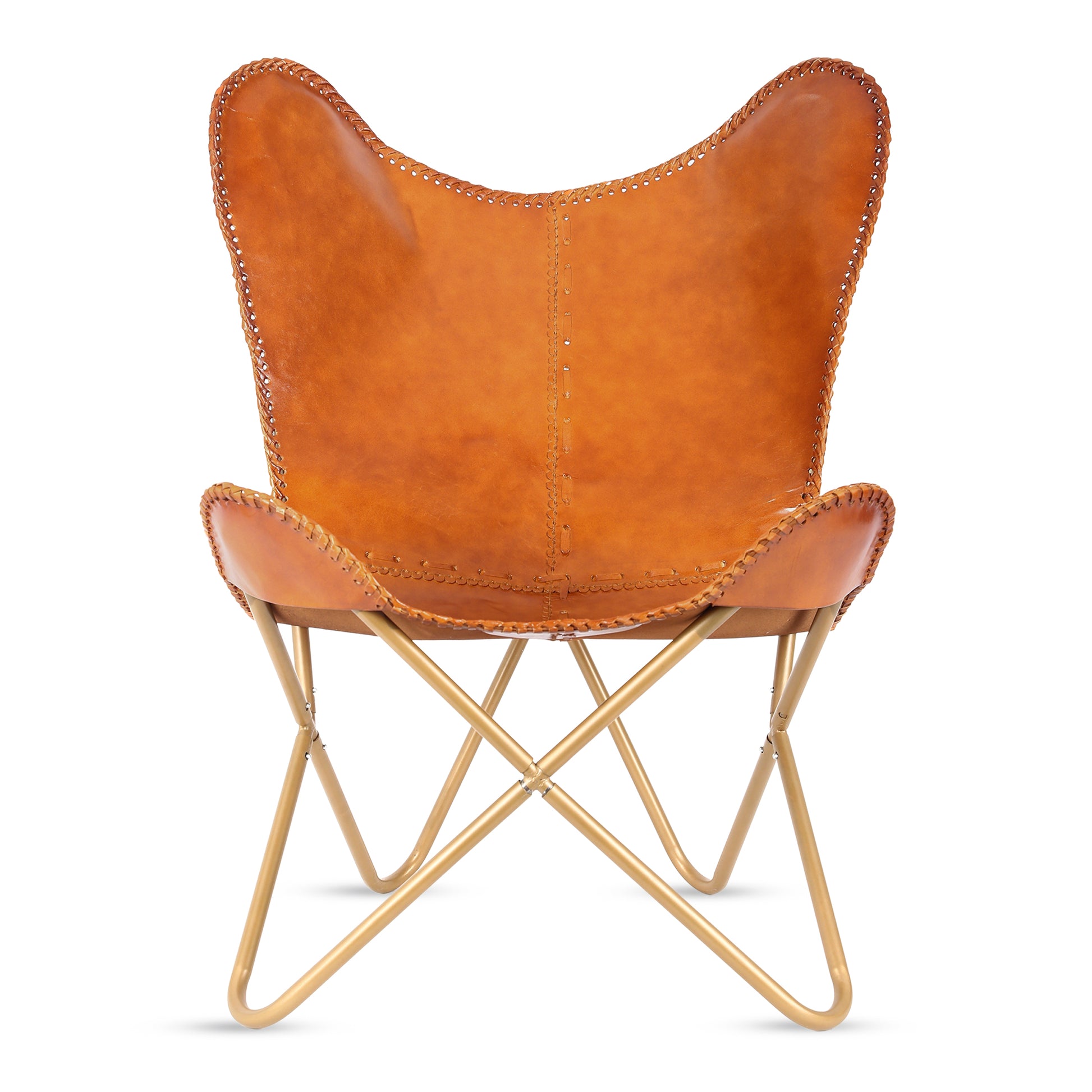 Leather Living Room Chairs-Butterfly Chair Brown Leather Butterfly Chair-Handmade with Powder Coated Folding Iron Frame (Cover with Folding Frame) (Black Frame) (Tan cover with gold frame) - Hana Exports