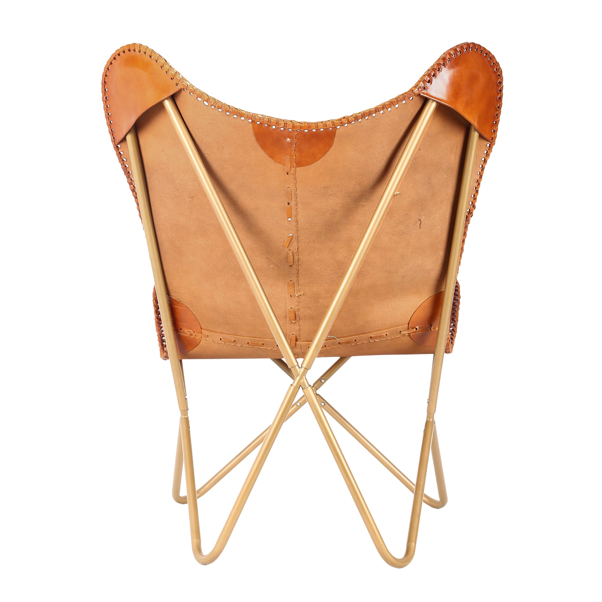 Leather Living Room Chairs-Butterfly Chair Brown Leather Butterfly Chair-Handmade with Powder Coated Folding Iron Frame (Cover with Folding Frame) (Black Frame) (Tan cover with gold frame) - Hana Exports