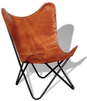 Classy Handmade Leather Living Room Chairs-Butterfly Chair Tan Side Hand Stich Leather Butterfly Chair-Handmade with Powder Coated Folding Iron Frame (Cover with Folding Frame) (Stylish Black Frame) - Hana Exports