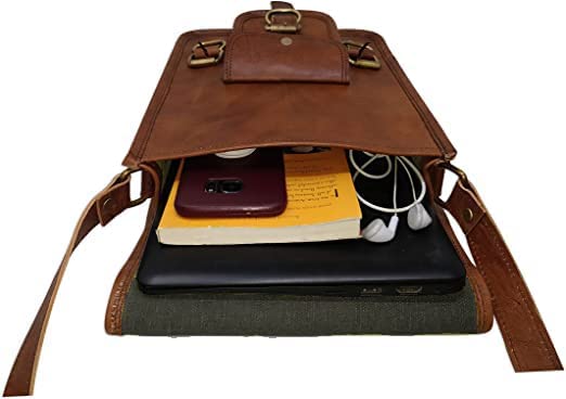 Small Vintage Leather Crossbody Satchel Messenger Bag (11") - Hana Exports