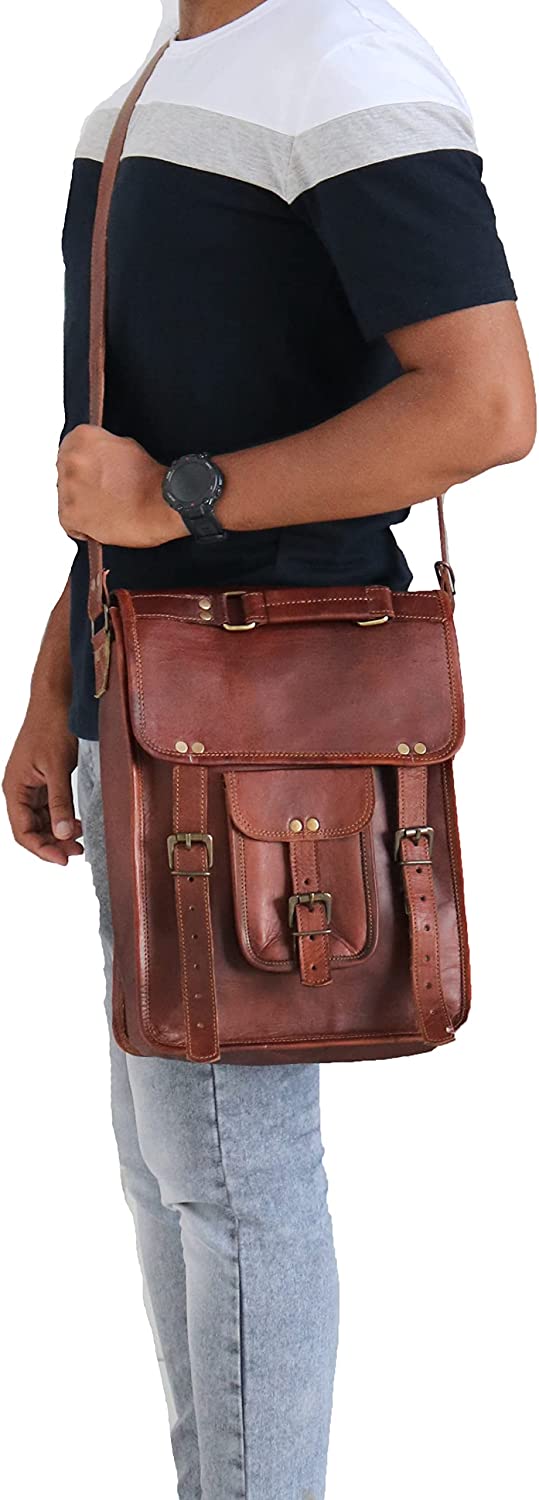 Men's Leather Messenger Laptop Briefcase Distressed Bag (15") - Hana Exports