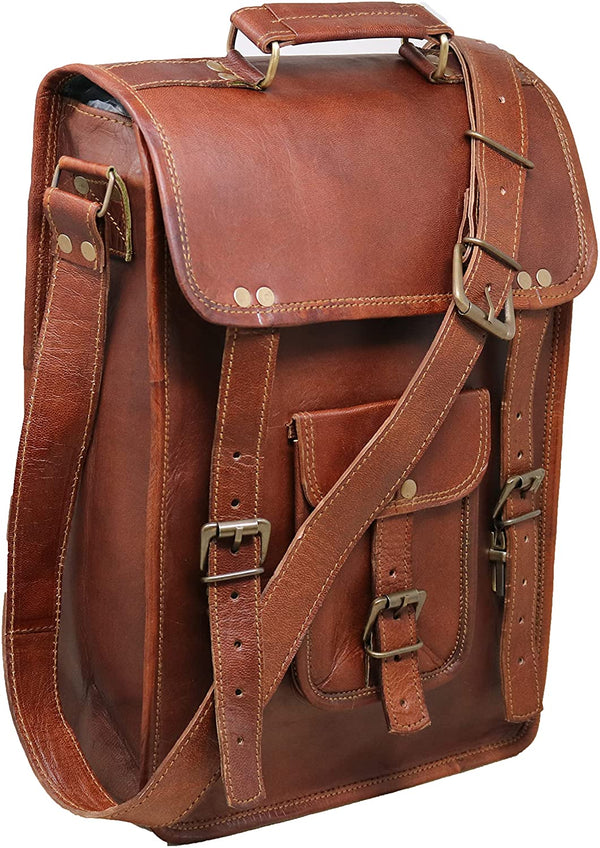 Men's Leather Messenger Laptop Briefcase Distressed Bag (15") - Hana Exports