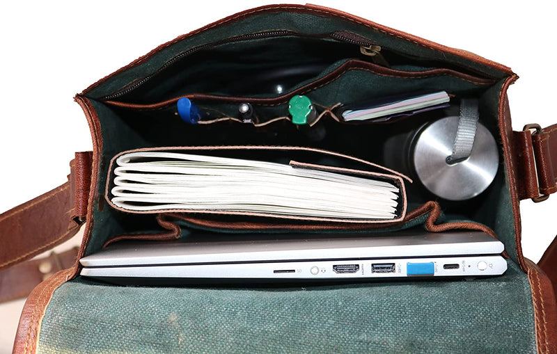 Men's Leather Messenger Laptop Briefcase Distressed Bag (15") - Hana Exports