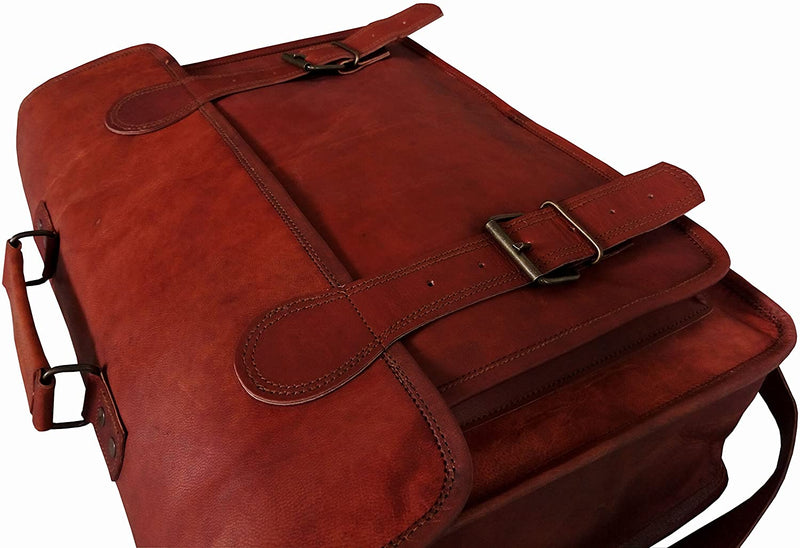 Vintage Handmade Leather Crossbody Satchel Briefcase bag (18") - Hana Exports