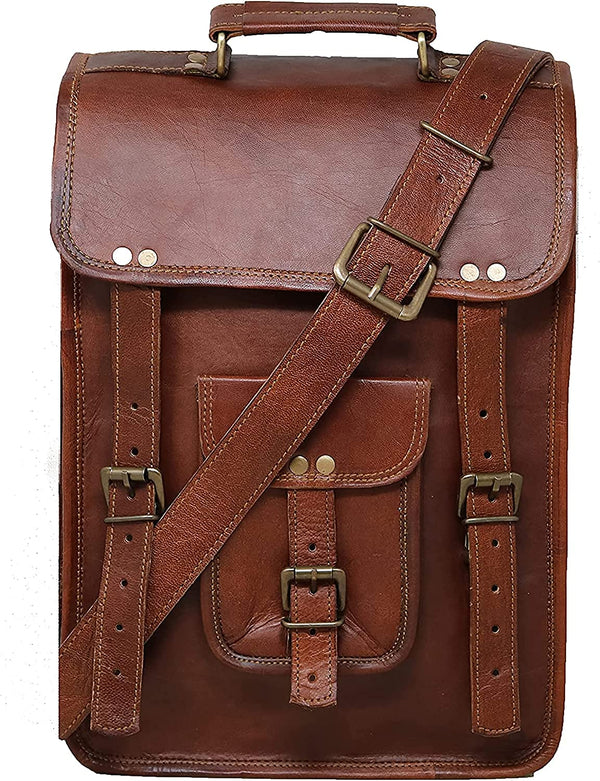 Men's Leather Messenger Laptop Briefcase Distressed Bag (15") - Hana Exports