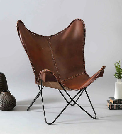 living room leather butterfly chair Leather Full Back Lounge Chair In Natural Finish