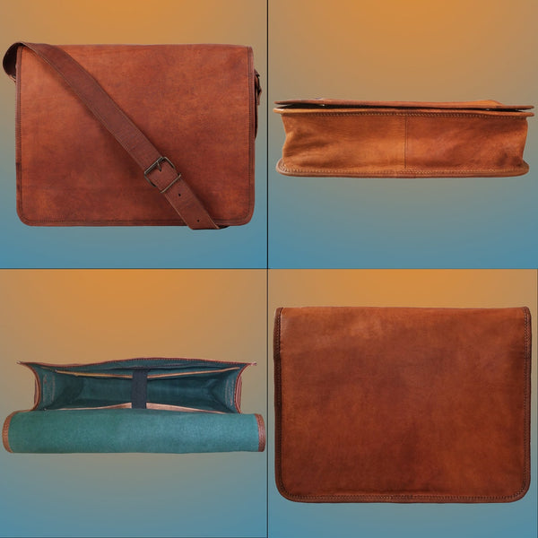 Real Leather Satchel Laptop Messenger Briefcase Bag (14") - Hana Exports