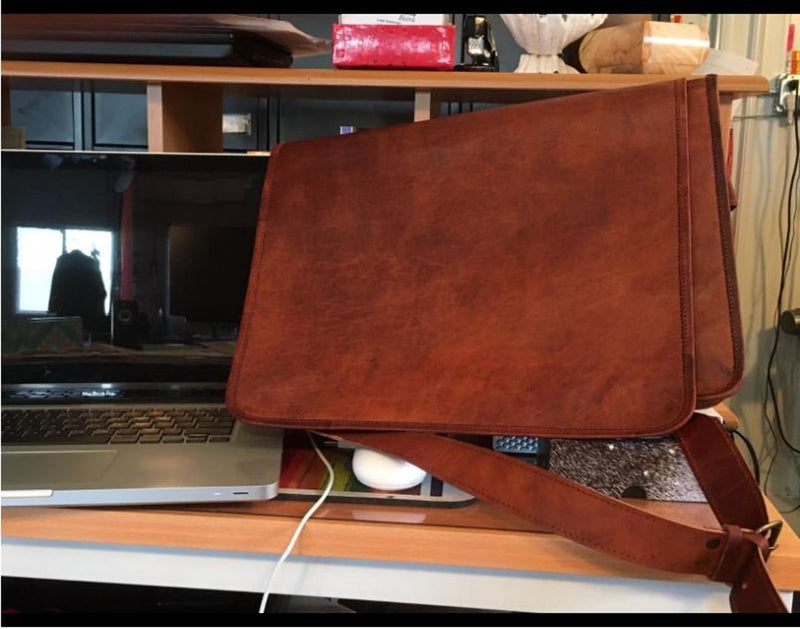 Real Leather Satchel Laptop Messenger Briefcase Bag (14") - Hana Exports