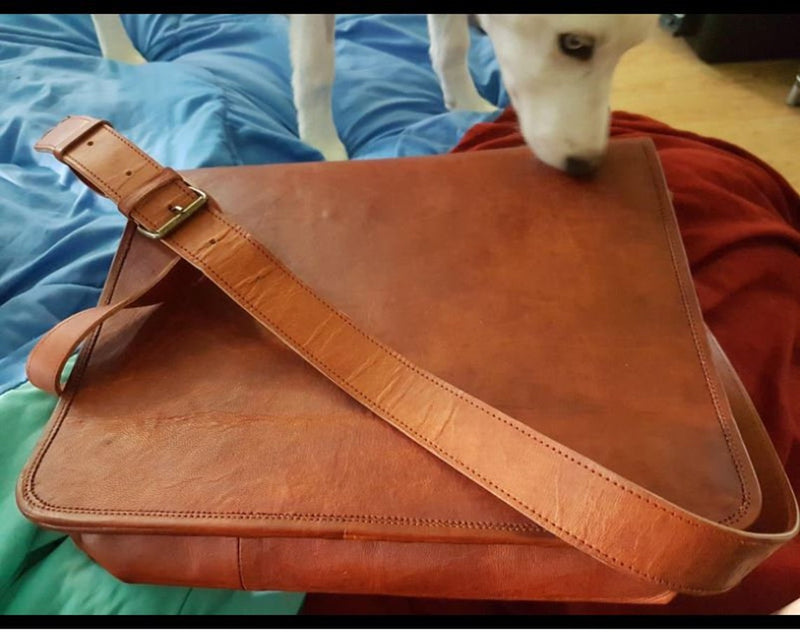 Real Leather Satchel Laptop Messenger Briefcase Bag (14") - Hana Exports