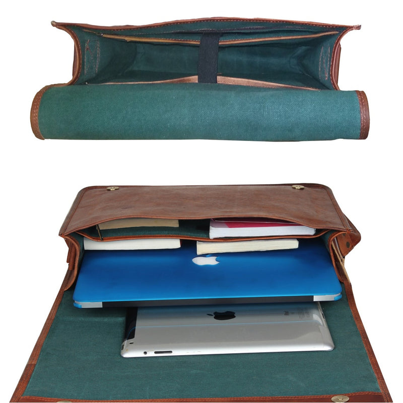 Real Leather Satchel Laptop Messenger Briefcase Bag (14") - Hana Exports