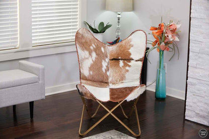 COWHIDE BUTTERFLY CHAIR - Handmade Leather Recliner | With Black Foldable Frame | Housewarming Gifts | Brown Replacement Covers
