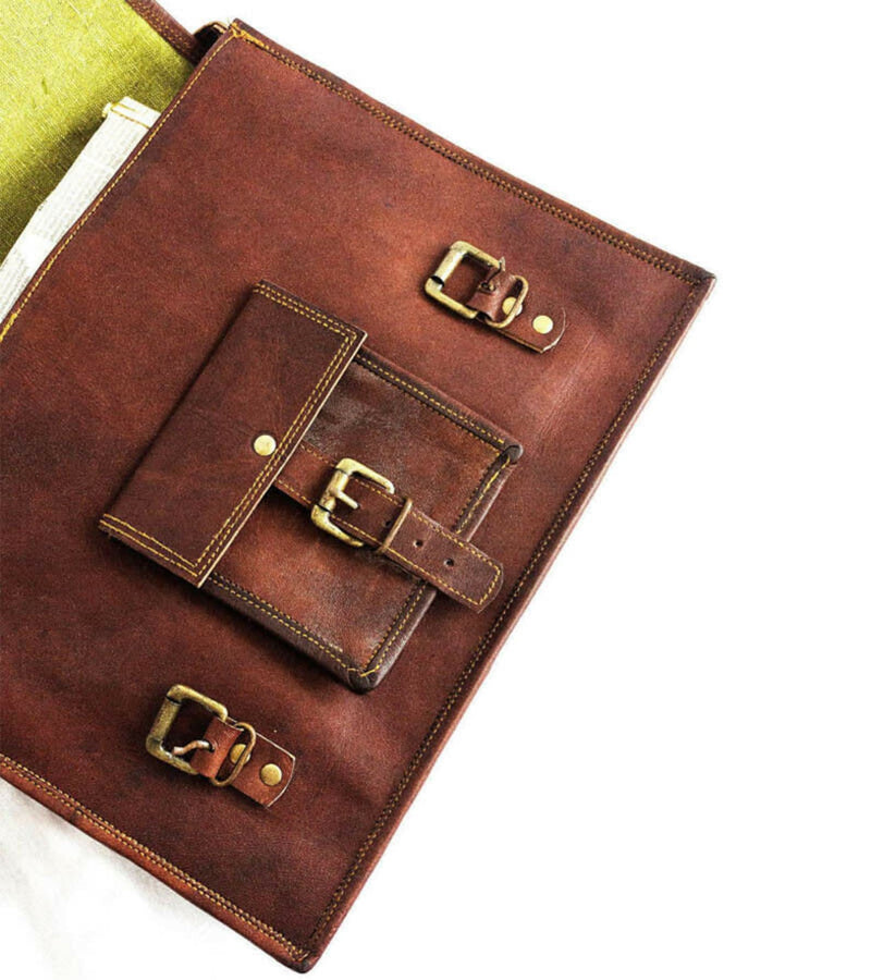 Genuine Brown Leather Crossbody Vintage Satchel Laptop Bag (15") - Hana Exports
