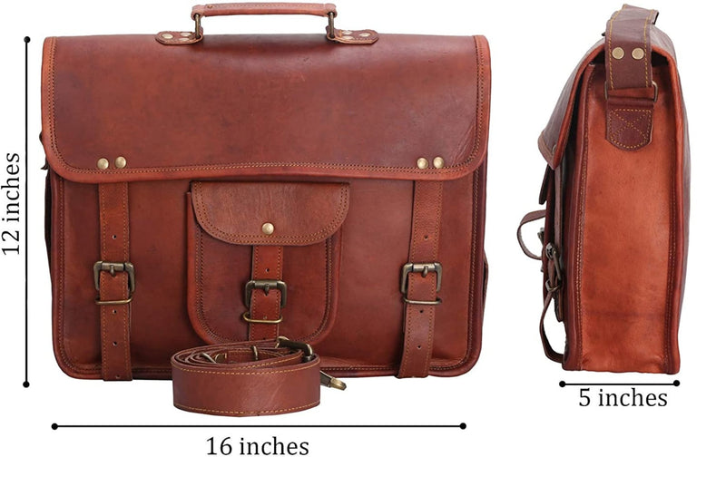 Genuine Brown Leather Crossbody Vintage Satchel Laptop Bag (15") - Hana Exports