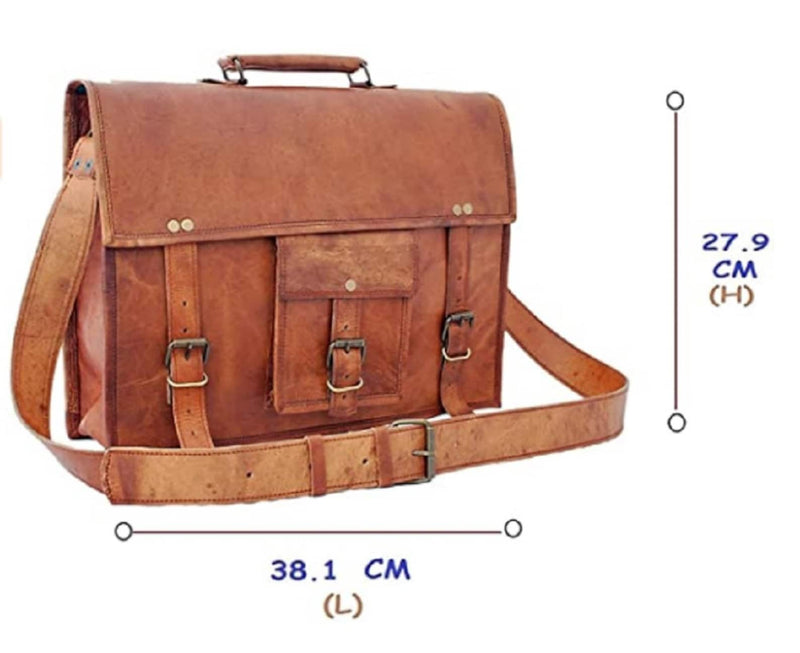 Genuine Brown Leather Crossbody Vintage Satchel Laptop Bag (15") - Hana Exports