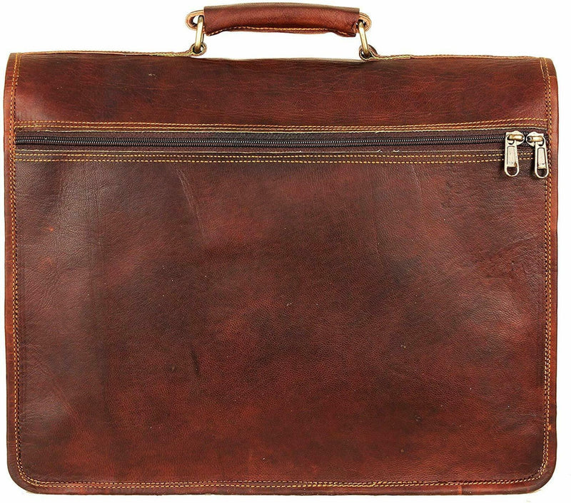 Genuine Brown Leather Crossbody Vintage Satchel Laptop Bag (15") - Hana Exports