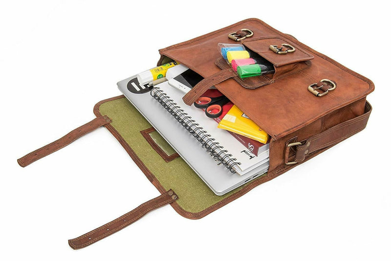 Genuine Brown Leather Crossbody Vintage Satchel Laptop Bag (15") - Hana Exports