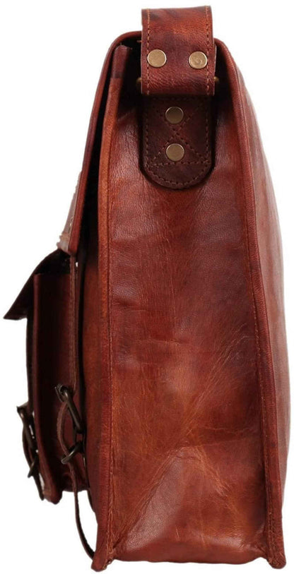 Genuine Brown Leather Crossbody Satchel – Vintage Bag