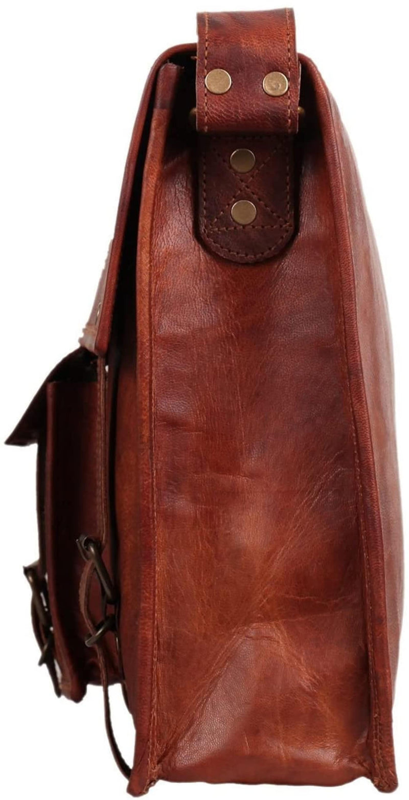 Genuine Brown Leather Crossbody Vintage Satchel Laptop Bag (15") - Hana Exports