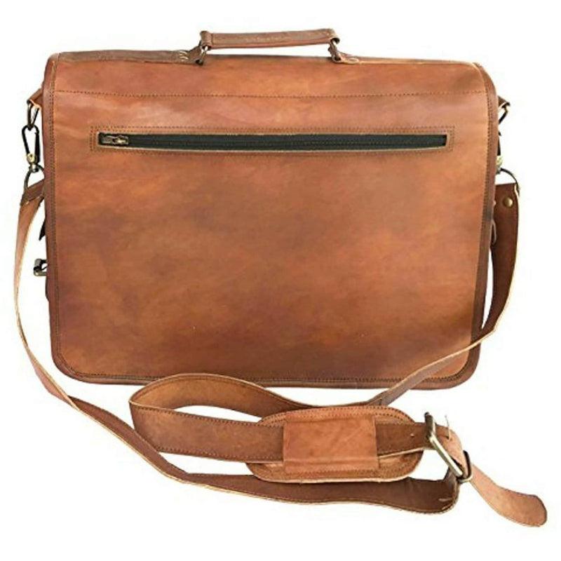 Men's Handmade Vintage Brown Goat Leather Laptop Briefcase (15") - Hana Exports