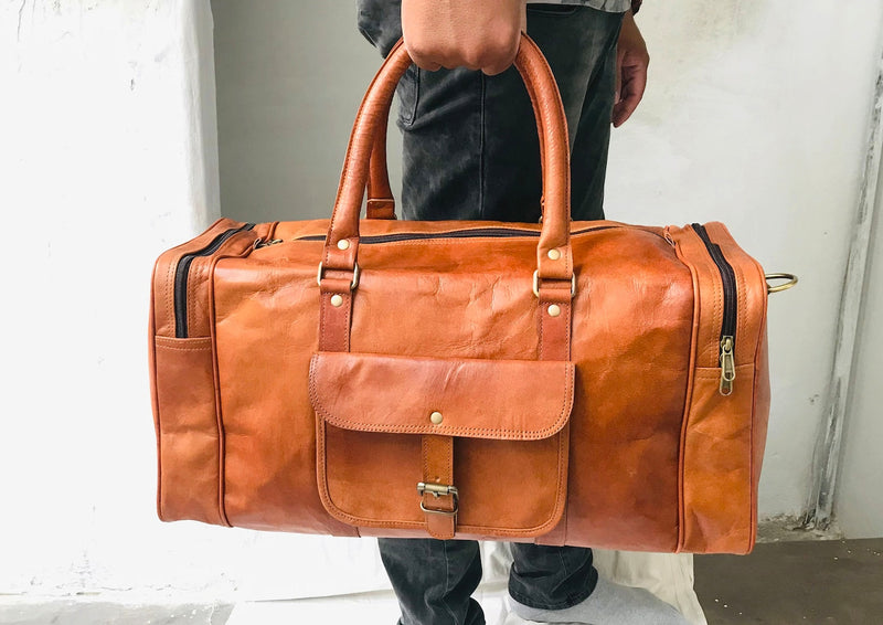 Men's Handmade Leather Travel Duffel Bag (20") - Hana Exports