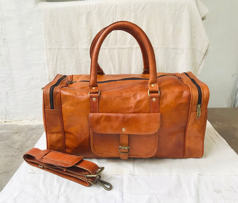 Men's Handmade Leather Travel Duffel Bag (20") - Hana Exports