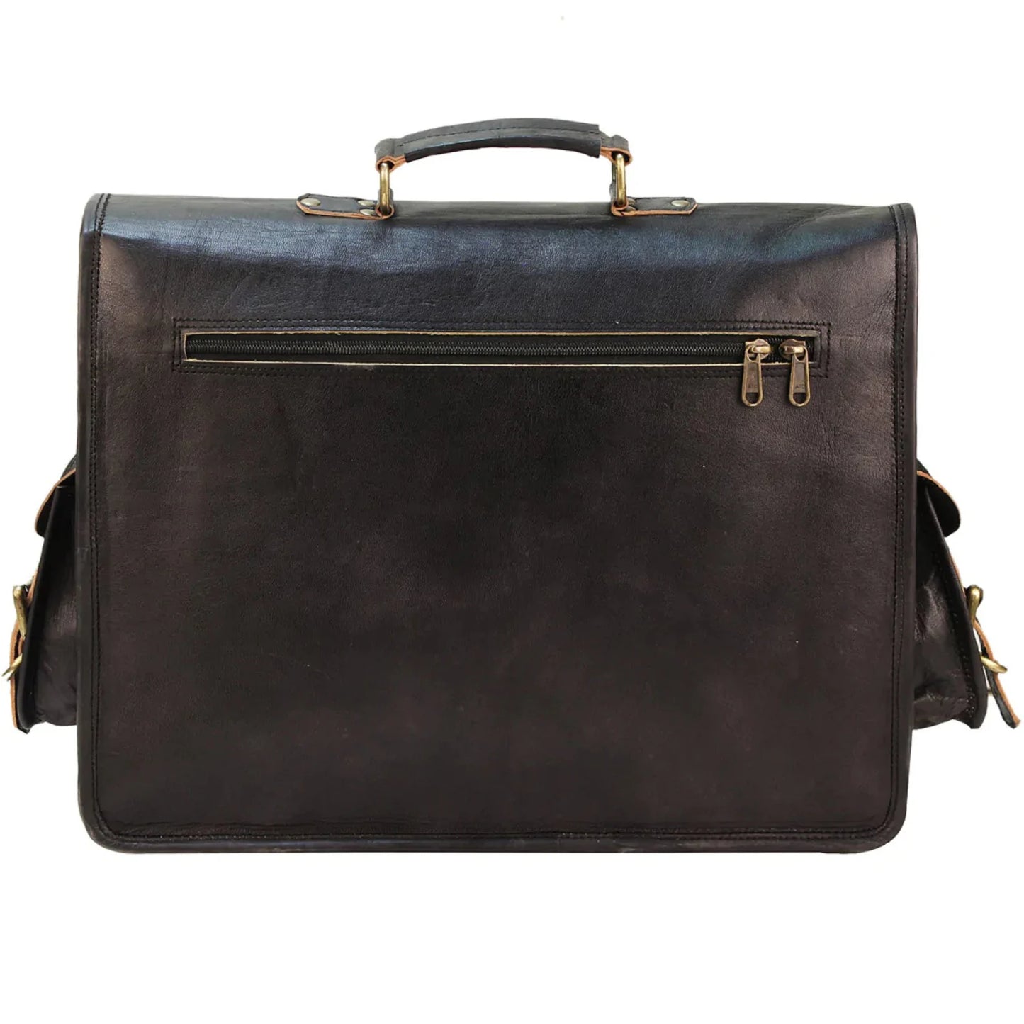 Black Handmade Vintage Genuine Leather Messenger Bag (18") - Hana Exports