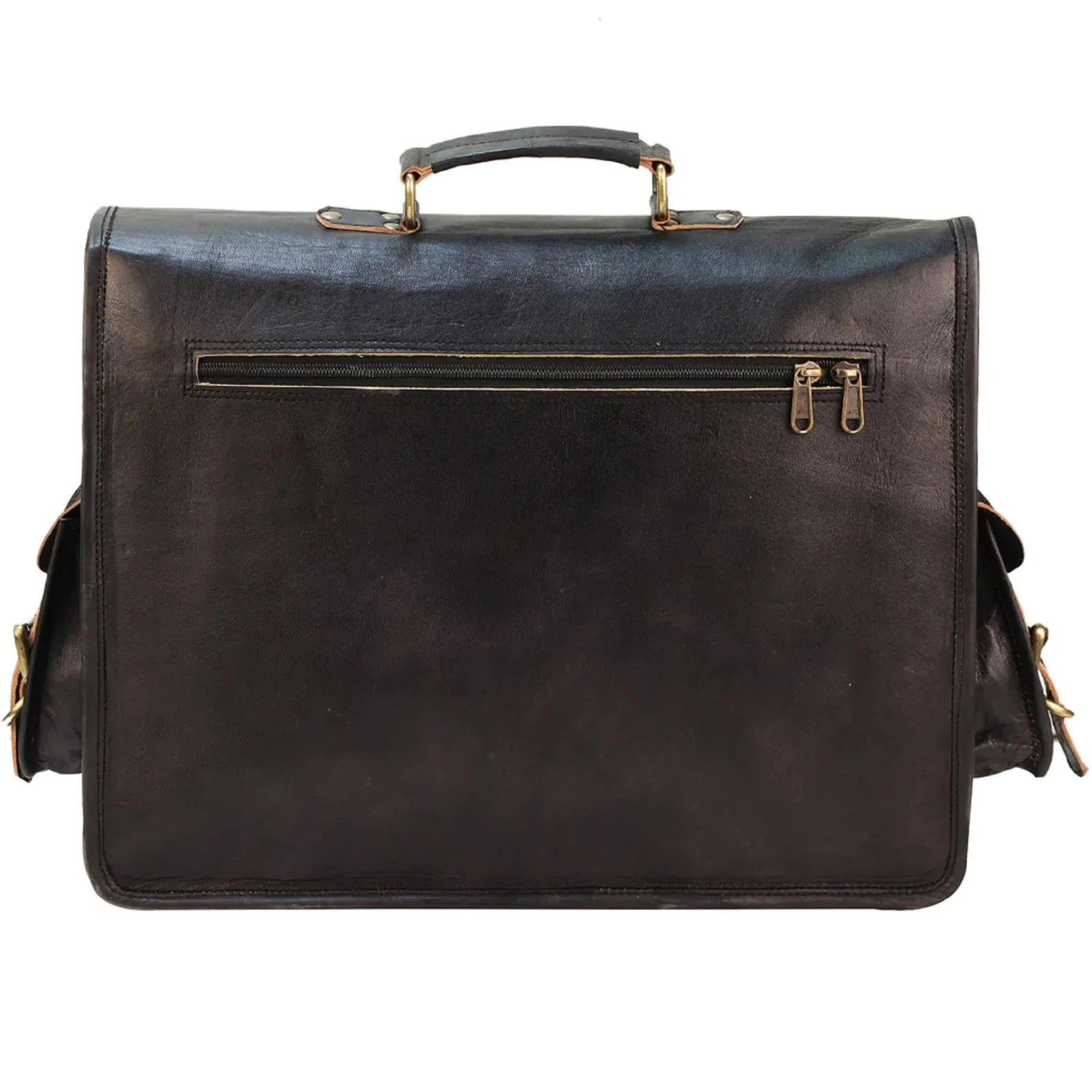 Black Handmade Vintage Genuine Leather Messenger Bag (18") - Hana Exports
