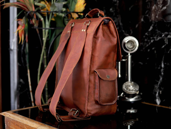 Leather Satchel Backpack/Rucksack (16") - Hana Exports