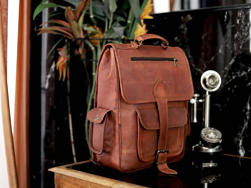 Leather Satchel Backpack/Rucksack (16") - Hana Exports