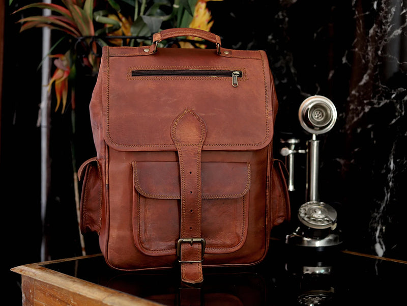 Leather Satchel Backpack/Rucksack (16") - Hana Exports