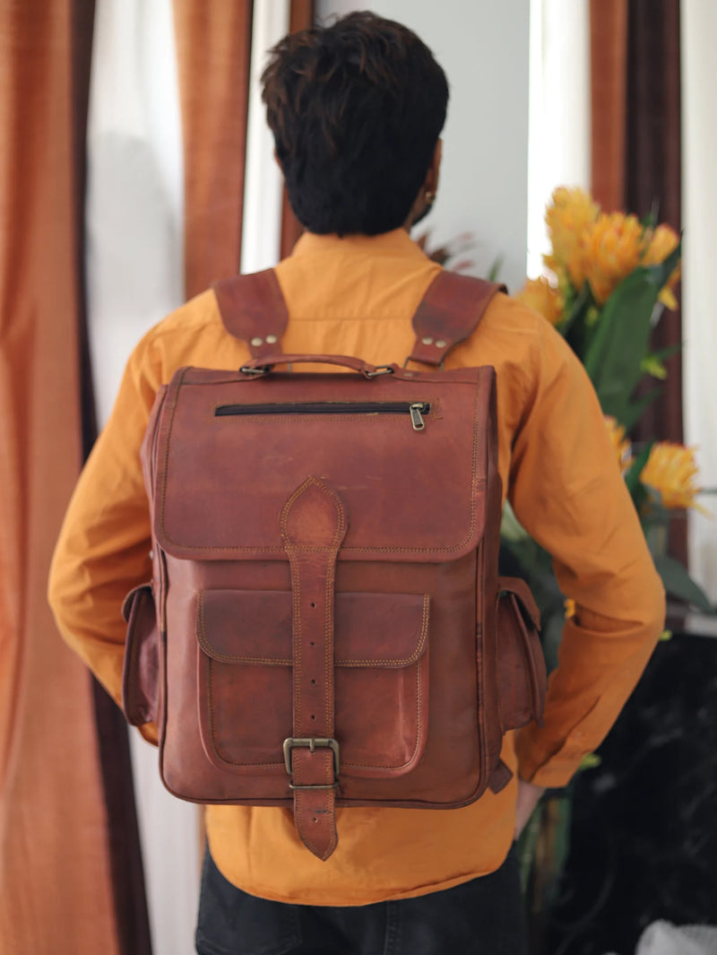 Leather Satchel Backpack/Rucksack (16") - Hana Exports