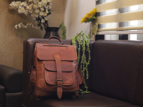 Leather Satchel Backpack/Rucksack (16") - Hana Exports