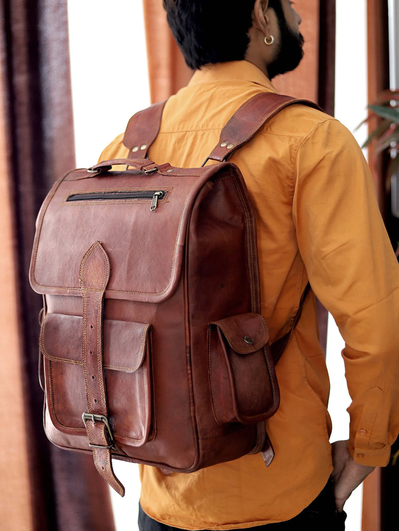 Leather Satchel Backpack/Rucksack (16") - Hana Exports