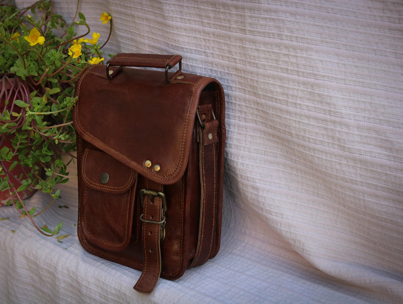 Leather Messenger Laptop Distressed Briefcase (9") - Hana Exports
