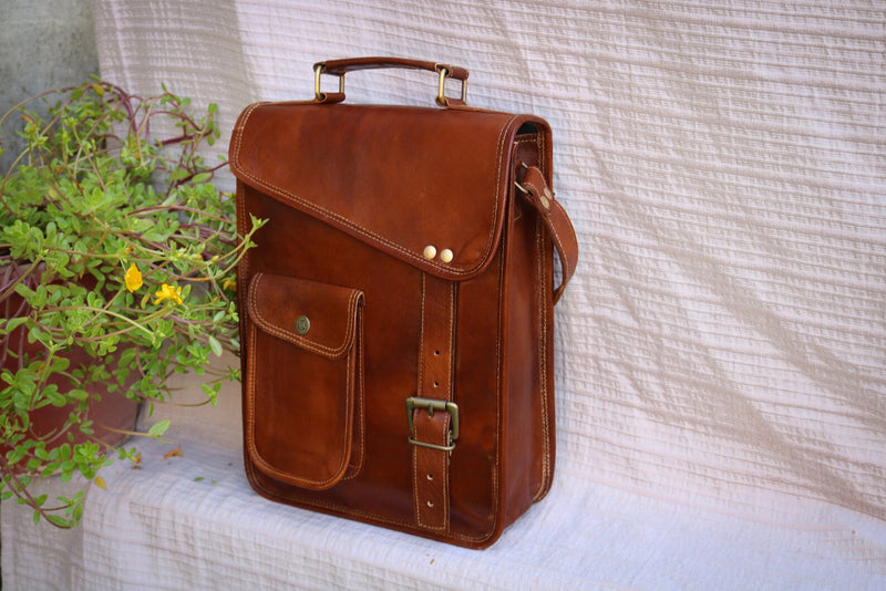 Men's Leather Messenger Laptop Bag Briefcase (13") - Hana Exports