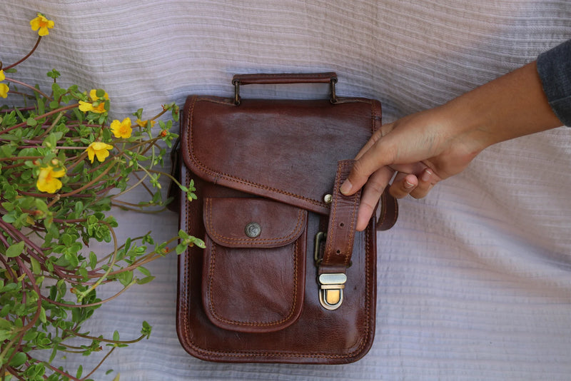 Leather Messenger Laptop Distressed Briefcase (9") - Hana Exports