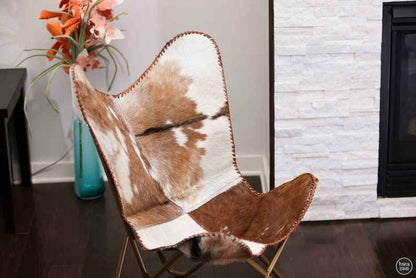 COWHIDE BUTTERFLY CHAIR - Handmade Leather Recliner | With Black Foldable Frame | Housewarming Gifts | Brown Replacement Covers